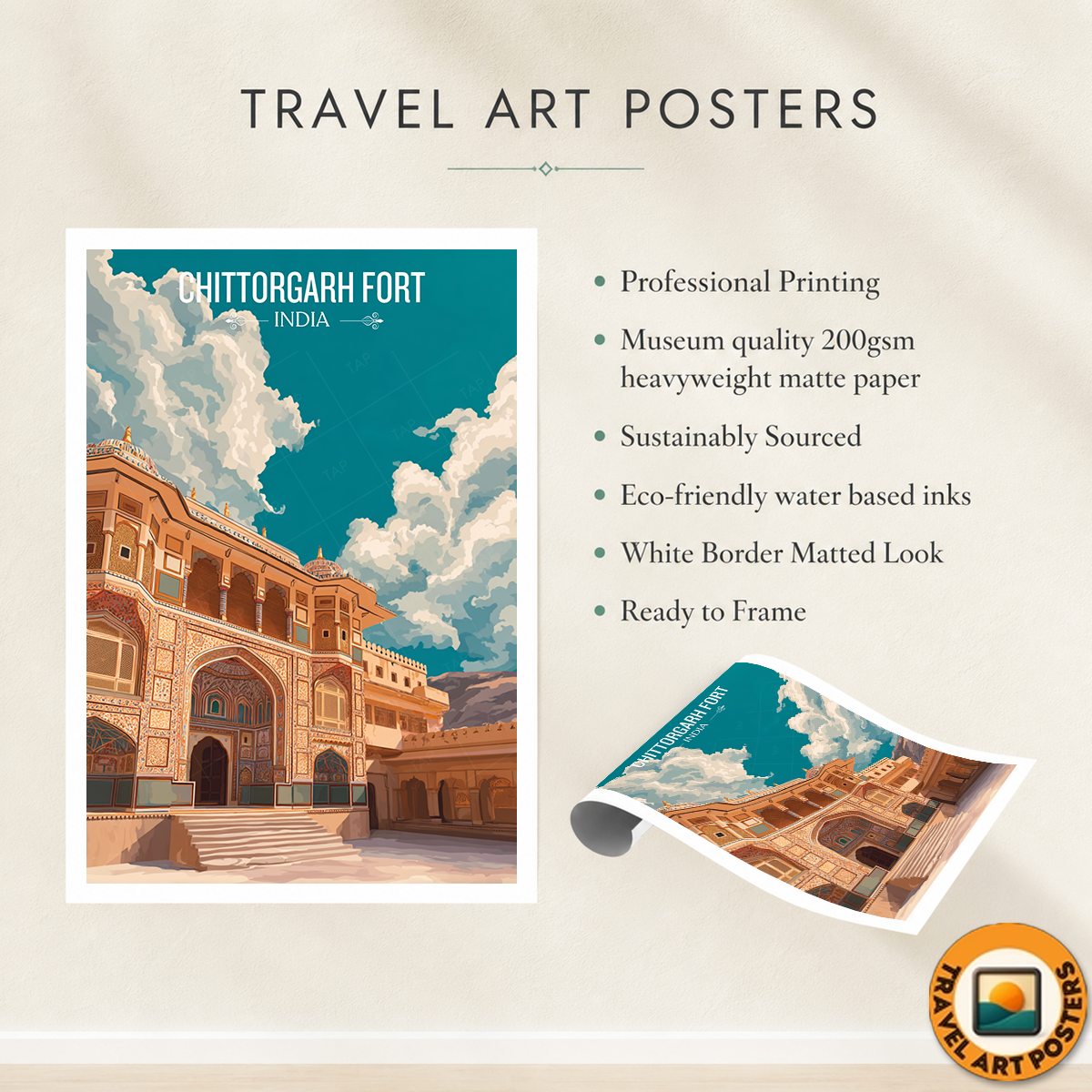 Chittorgarh Fort - Rajasthan - India - Travel Wall Art Print Poster - Art Print - Travel Art Poster