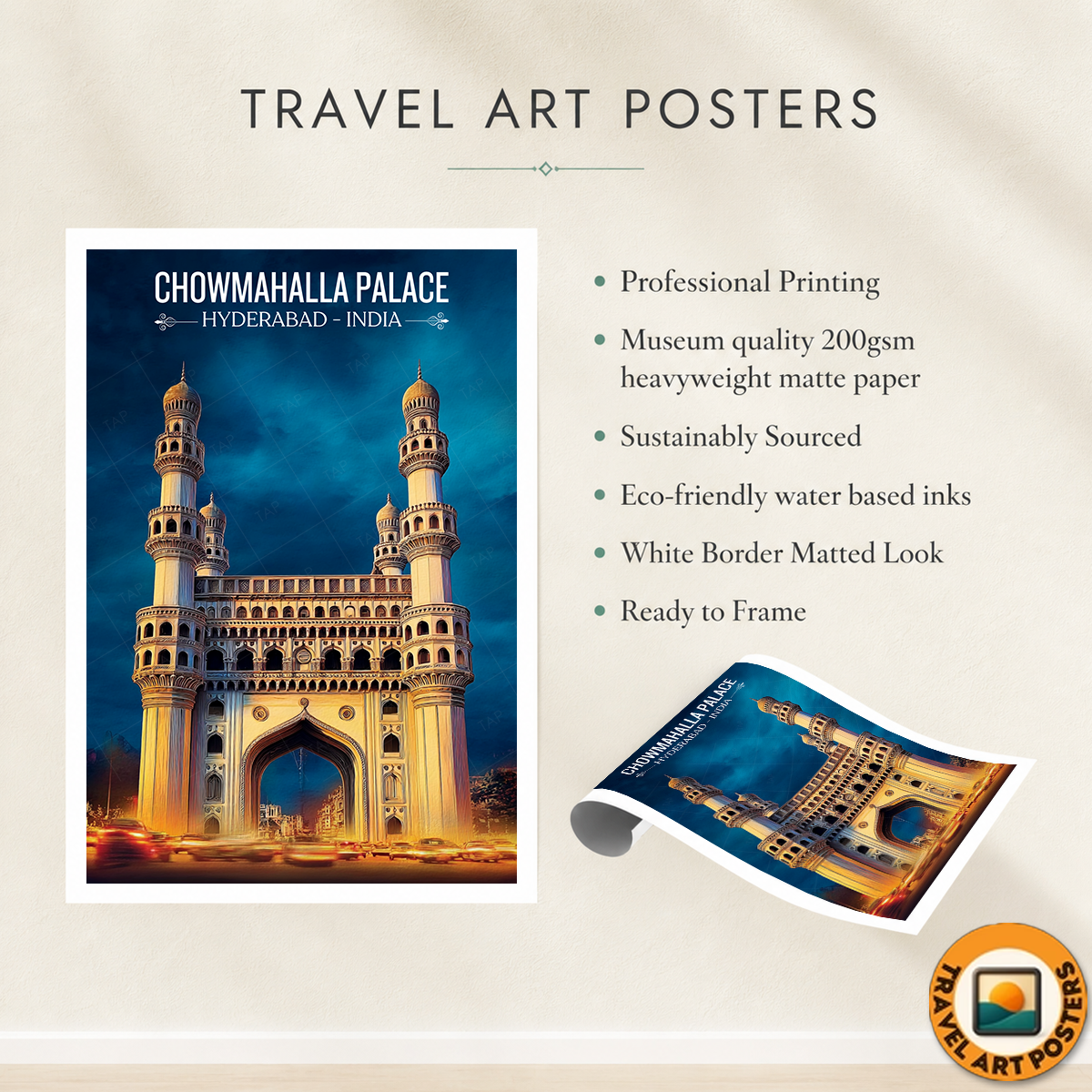 Chowmahallah Palace - Hyderabad - India - Travel Wall Art Print Poster - Art Print - Travel Art Poster
