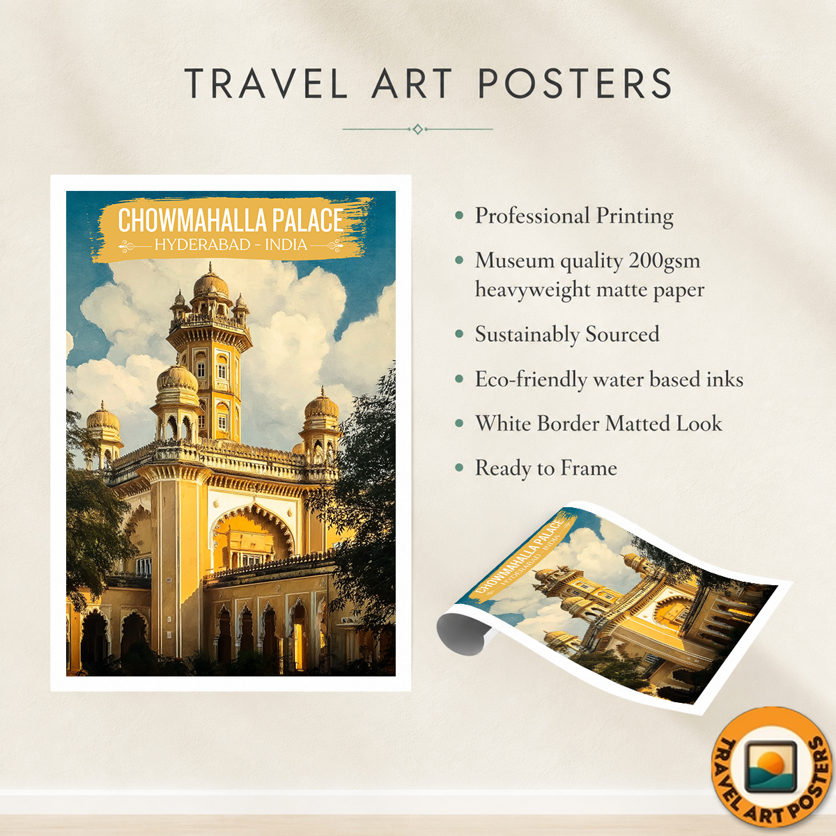 Chowmahallah Nizam Palace - Hyderabad - India - Travel Wall Art Print Poster - Art Print - Travel Art Poster