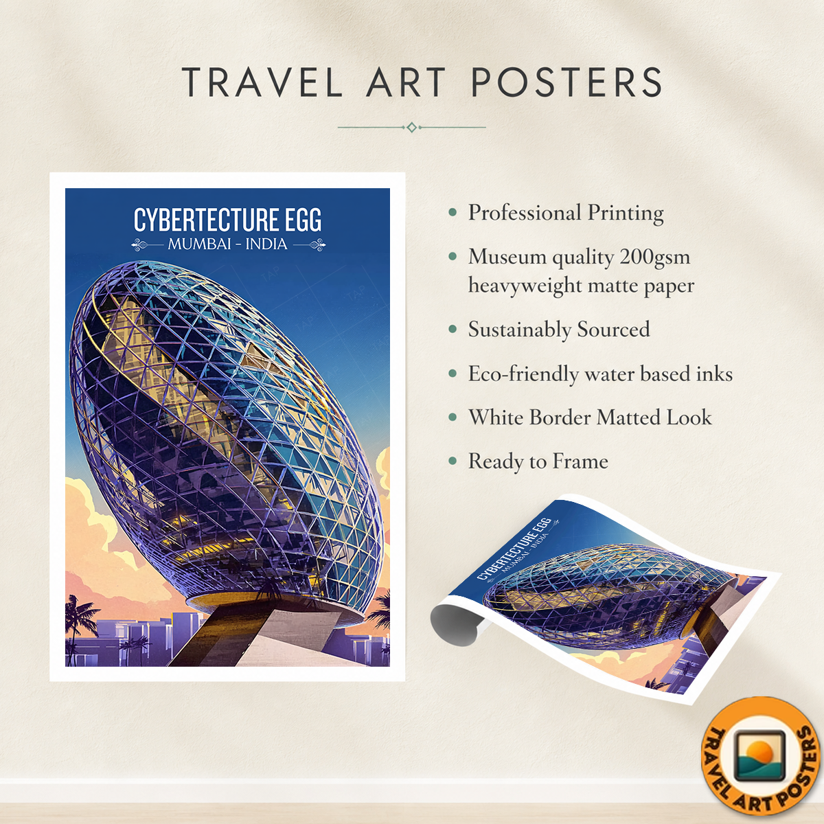 Cybertecture Egg - Mumbai - India - Travel Wall Art Print Poster - Art Print - Travel Art Poster