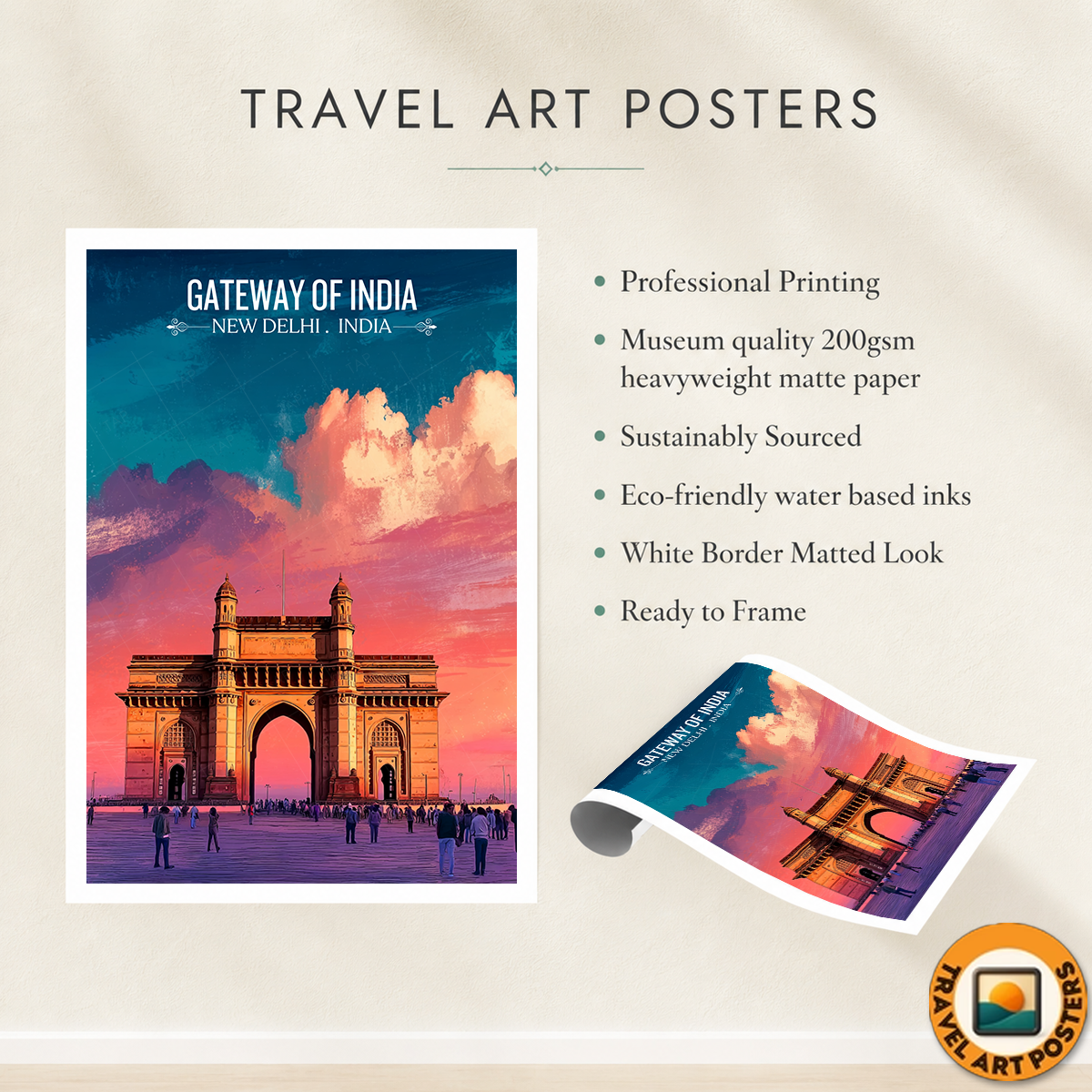 Taj Mahal of Mumbai - New Delhi - India - Travel Wall Art Print Poster - Art Print - Travel Art Poster