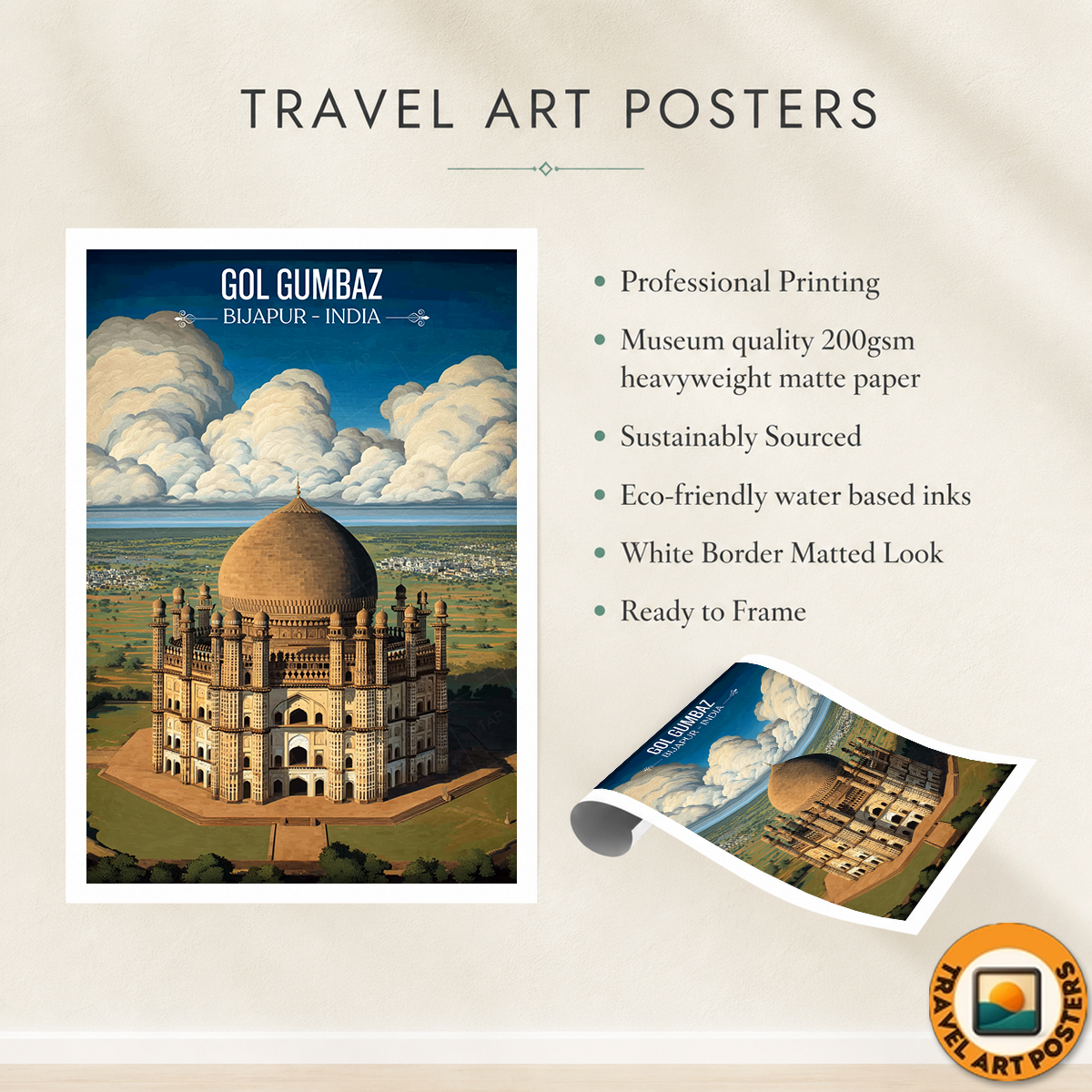 Gol Gumbaz - Bijapur - Travel Wall Art Print Poster - Art Print - Travel Art Poster