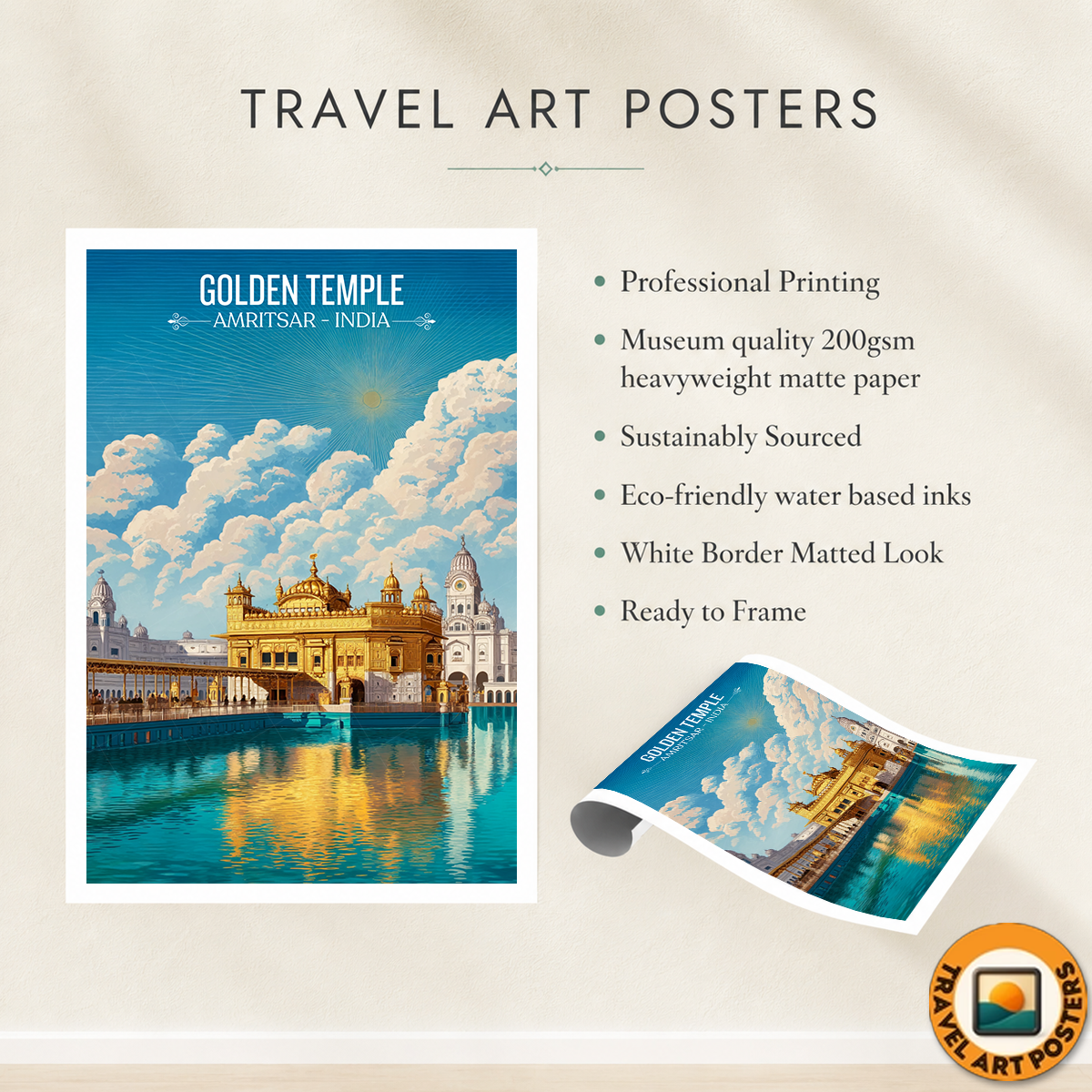 Sikh Holy Golden Temple - Amritsar - Travel Wall Art Print Poster - Art Print - Travel Art Poster
