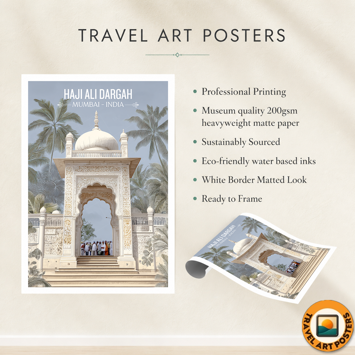 Haji Ali Dargah - Mumbai - Travel Wall Art Print Poster - Art Print - Travel Art Poster