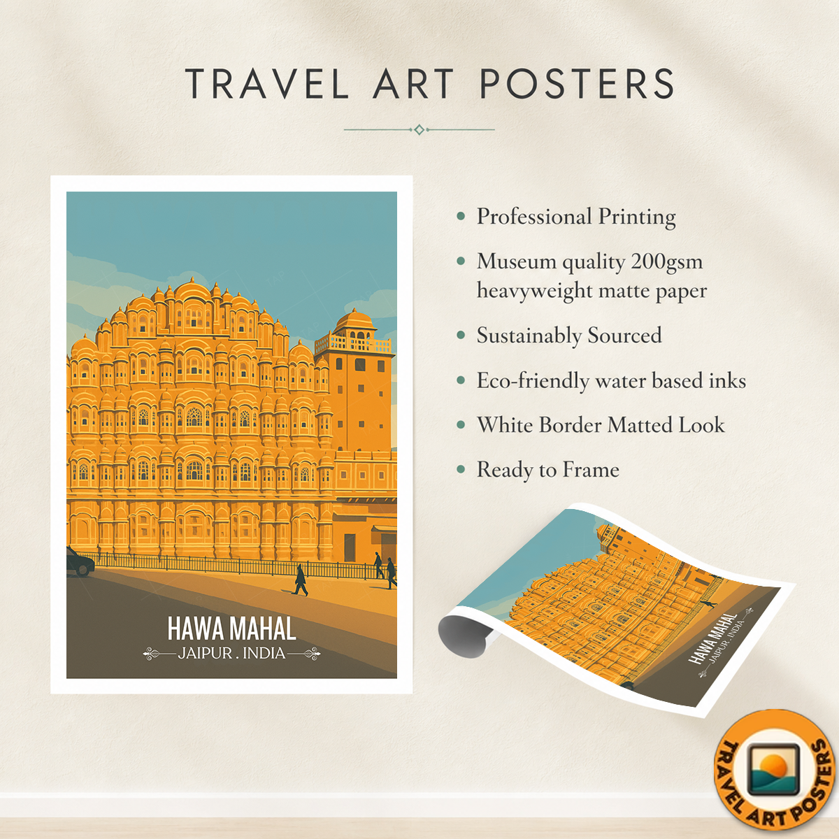 Hawa Mahal - Jaipur - Travel Wall Art Print Poster - Art Print - Travel Art Poster