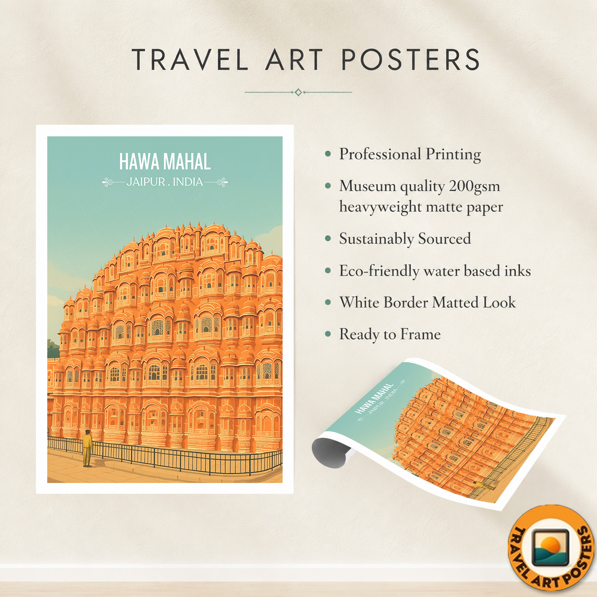 Win Palace Hawa Mahal - Jaipur - Travel Wall Art Print Poster - Art Print - Travel Art Poster