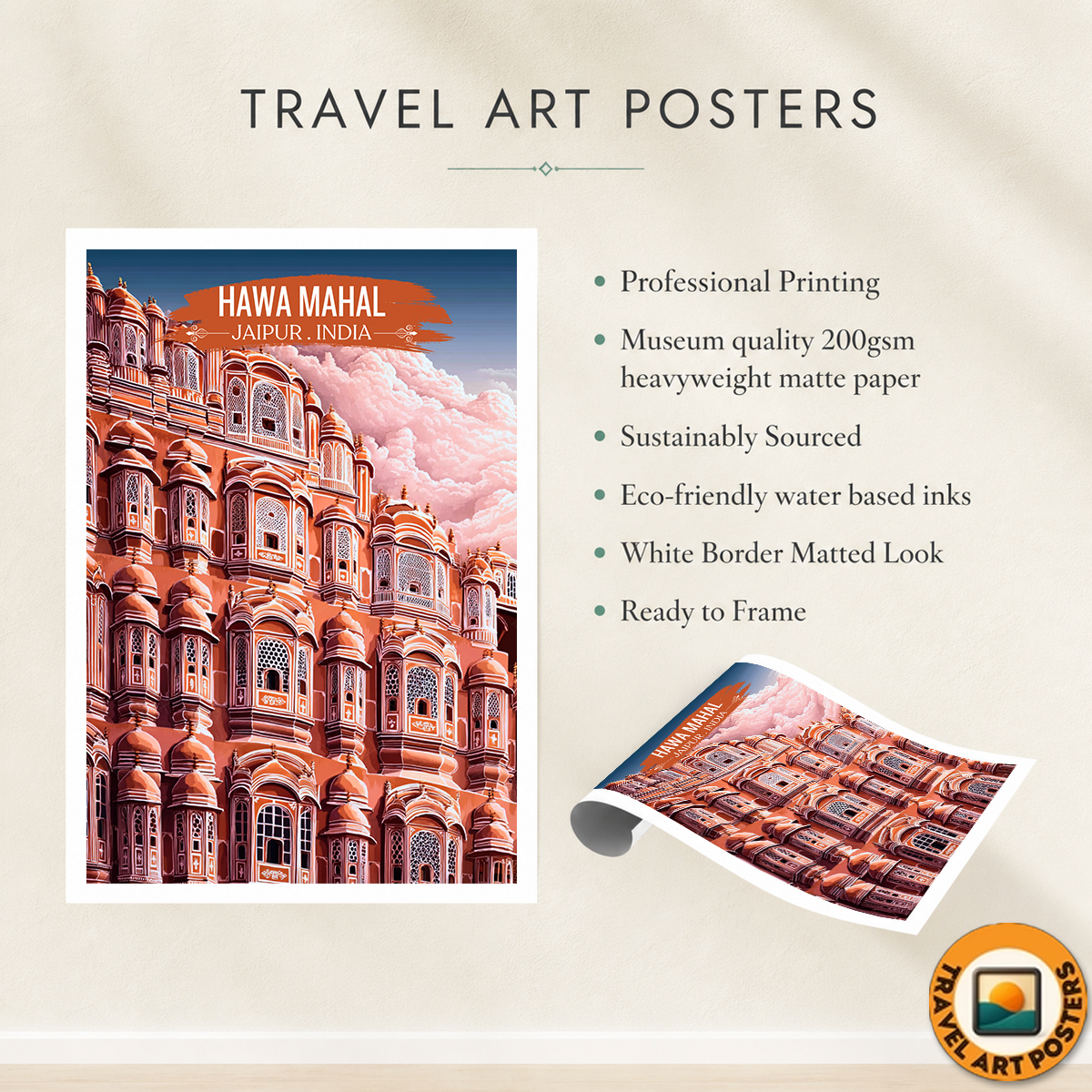 Palace of the Breeze - Jaipur - Travel Wall Art Print Poster - Art Print - Travel Art Poster
