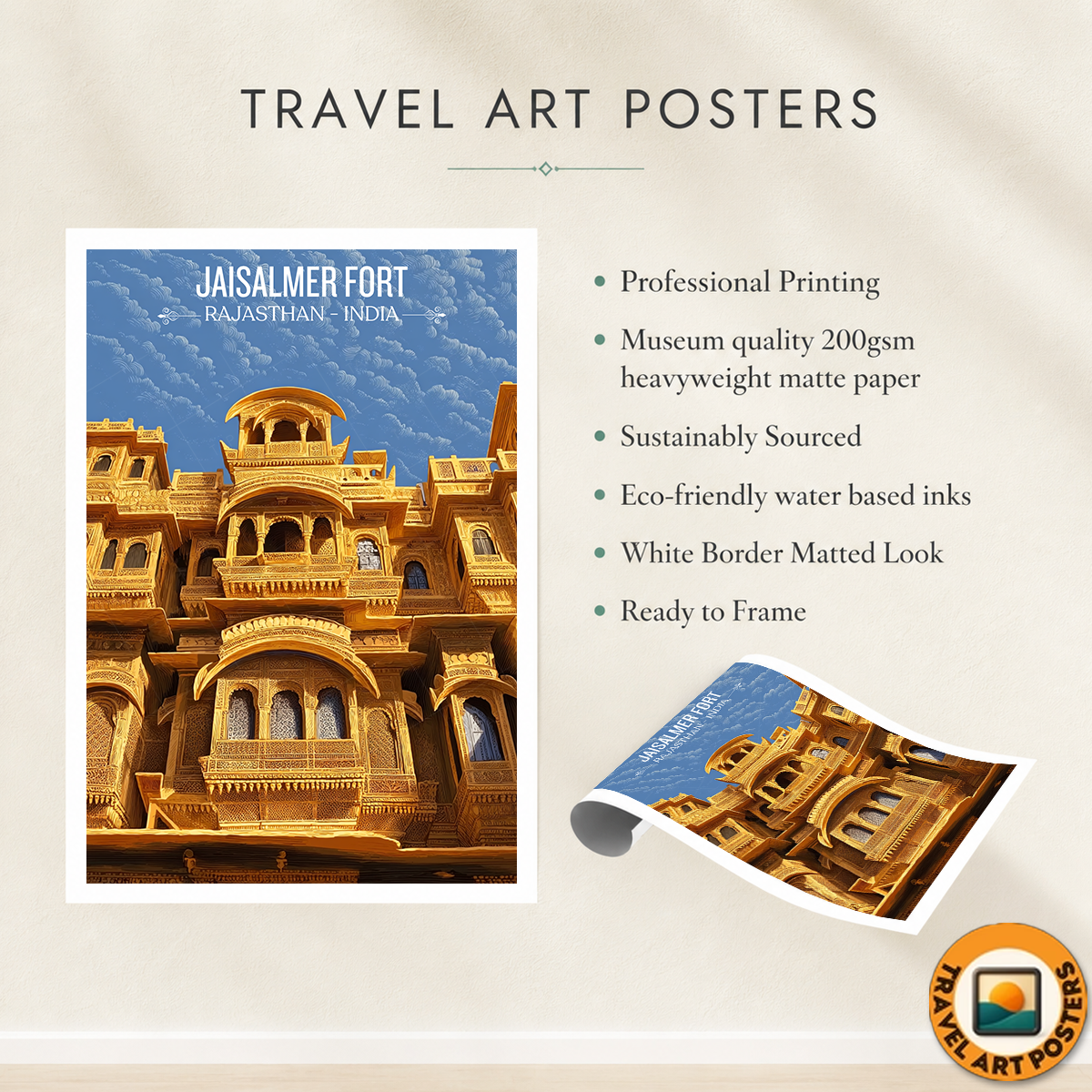 Jaisalmer Golden Fortress - Rajasthan - Travel Wall Art Print Poster - Art Print - Travel Art Poster