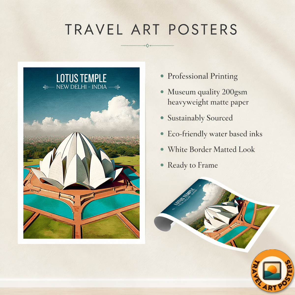 Lotus Temple - New Delhi - India - Travel Wall Art Print Poster - Art Print - Travel Art Poster