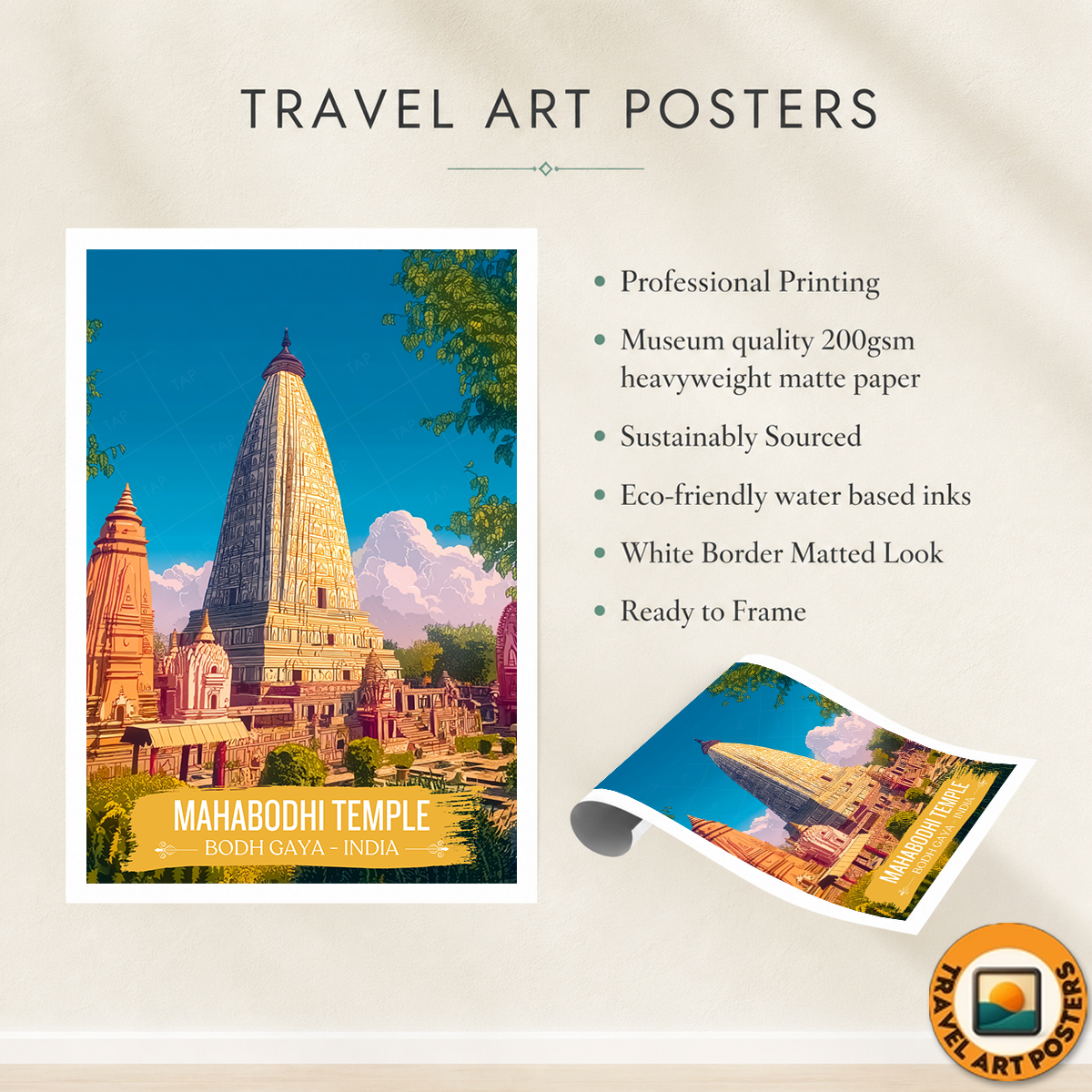 Mahabodhi Temple - Bodh Gaya - India - Travel Wall Art Print Poster - Art Print - Travel Art Poster