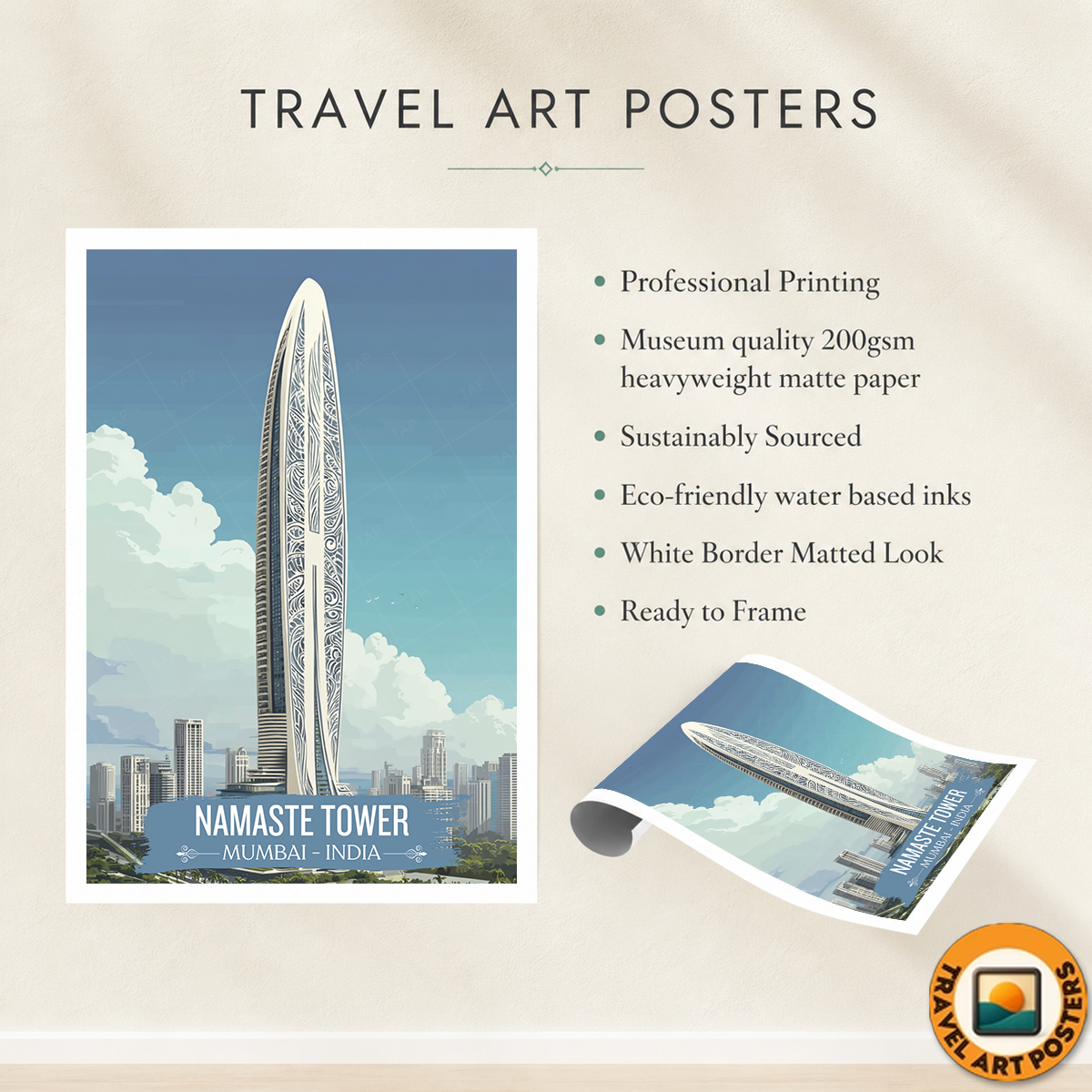 Namaste Tower - Mumbai - India - Travel Wall Art Print Poster - Art Print - Travel Art Poster