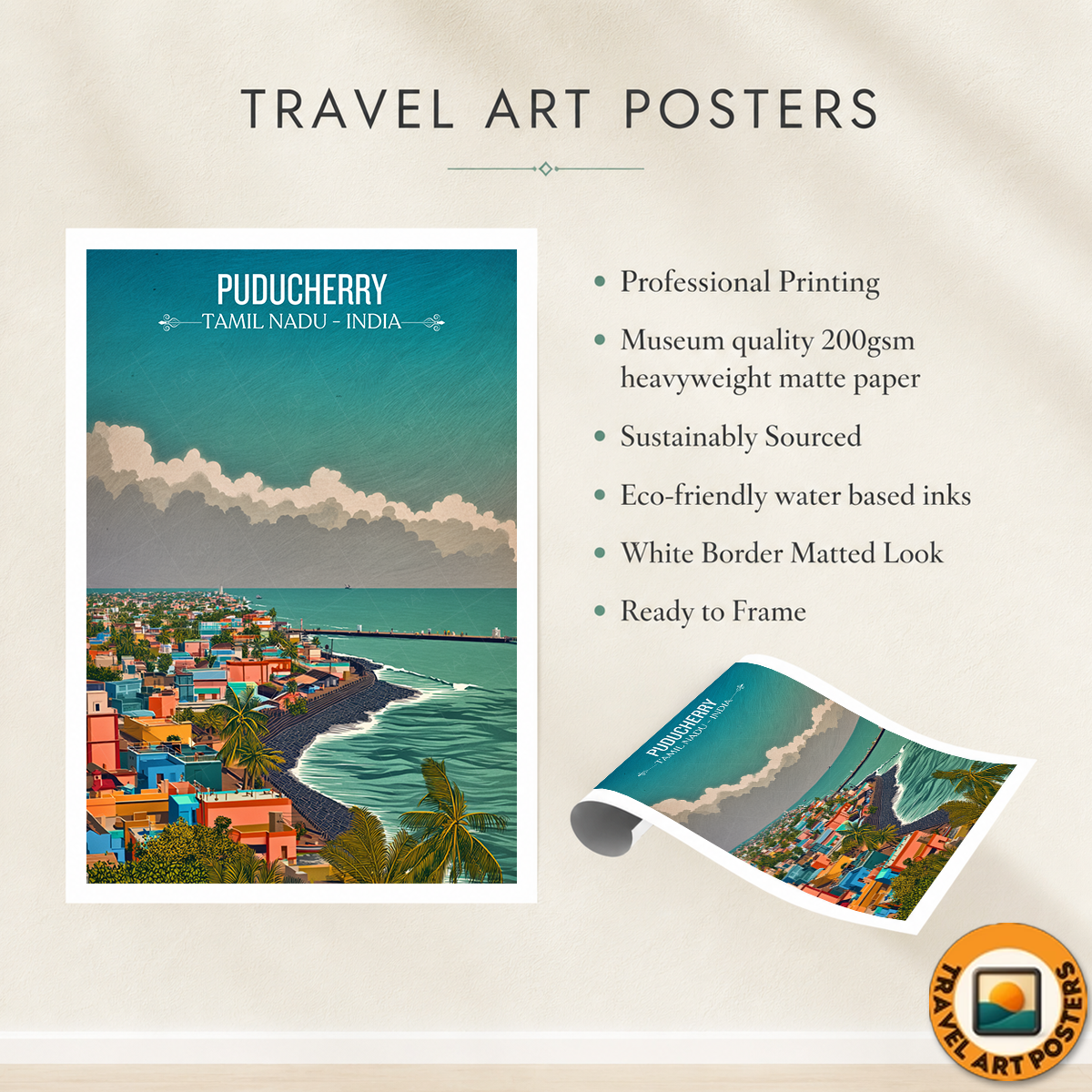 Puducherry - Tamil Nadu - India - Travel Wall Art Print Poster - Art Print - Travel Art Poster