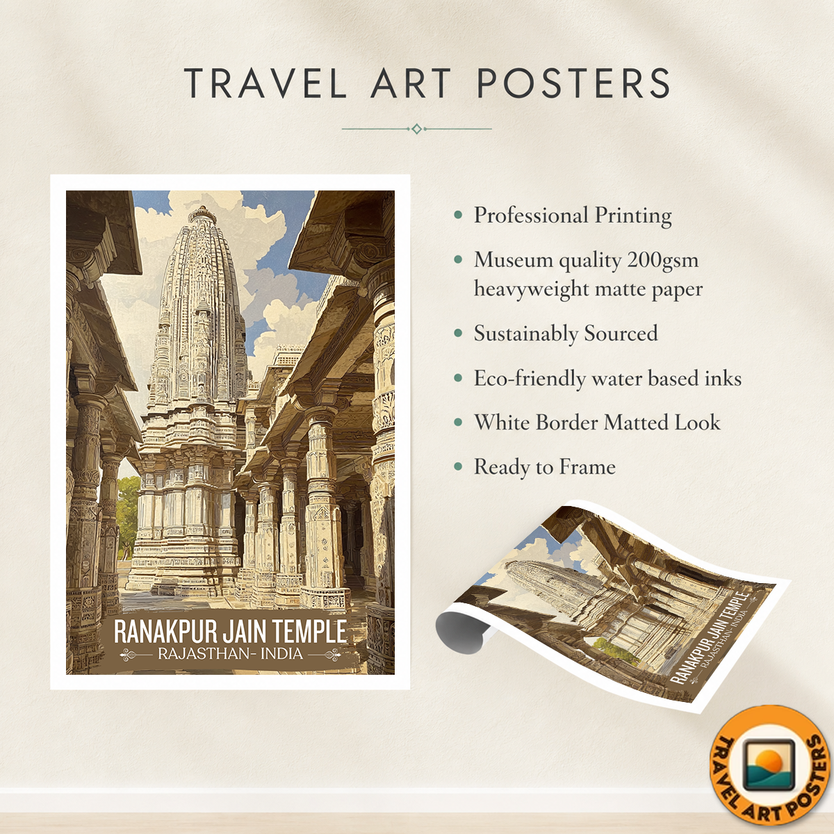 Ranakpur Jain Temple - Rajasthan - India - Travel Wall Art Print Poster - Art Print - Travel Art Poster