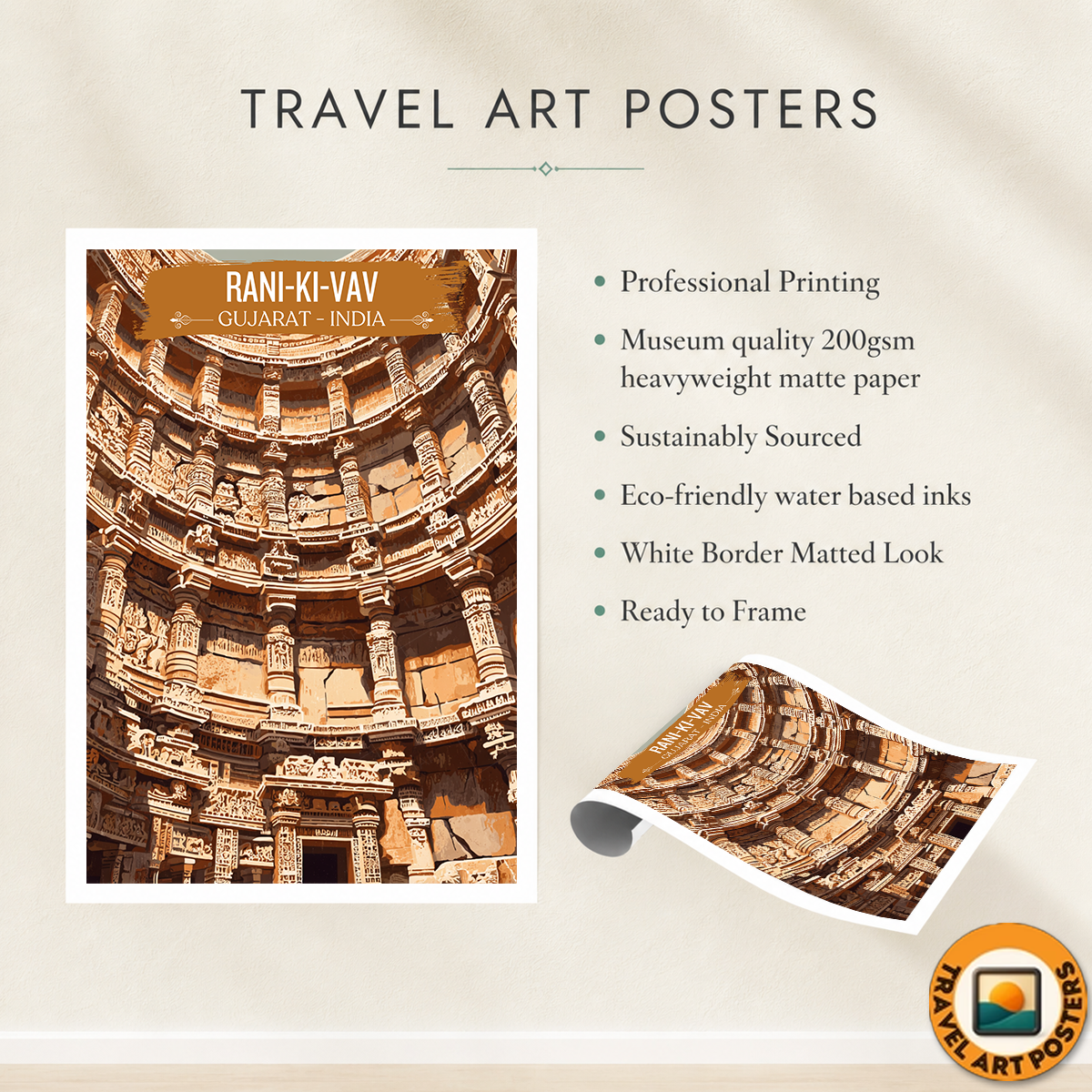 Rani-Ki-Vav - India - Travel Wall Art Print Poster - Art Print - Travel Art Poster