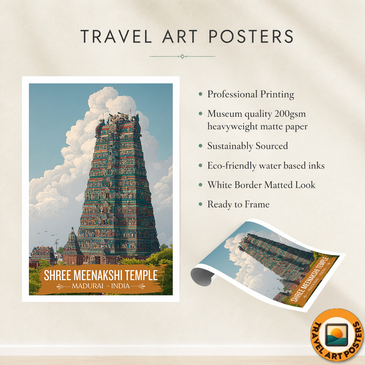 Shree Meenakshi Hindu Temple - Madurai - India - Travel Wall Art Print Poster - Art Print - Travel Art Poster