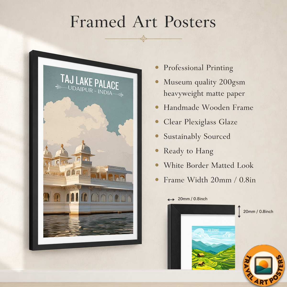 Taj Lake Palace - Udaipur - Travel Wall Art Print Poster - Art Print - Travel Art Poster