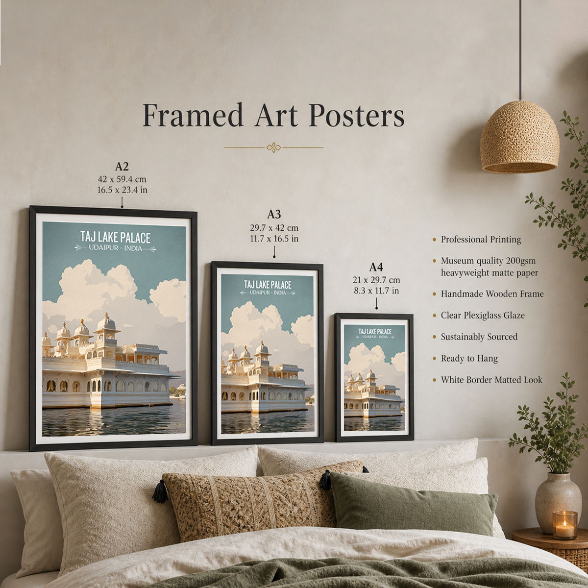 Taj Lake Palace - Udaipur - Travel Wall Art Print Poster - Art Print - Travel Art Poster