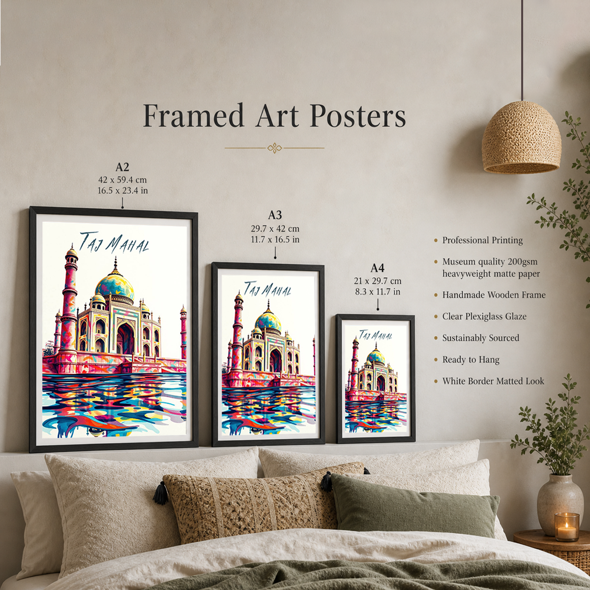 Taj Mahal Symbol of Love - Agra - India - Travel Wall Art Print Poster - Art Print - Travel Art Poster