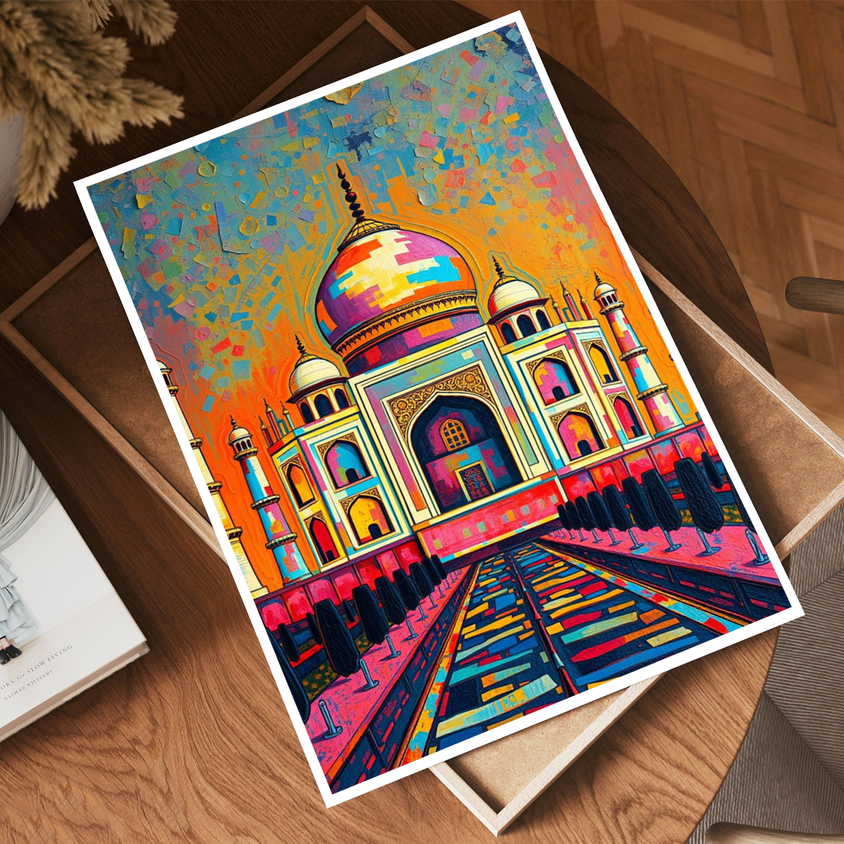 Taj Mahal Patch Style - Agra - India - Travel Wall Art Print Poster - Art Print - Travel Art Poster