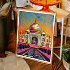 Taj Mahal Patch Style - Agra - India - Travel Wall Art Print Poster - Art Print - Travel Art Poster
