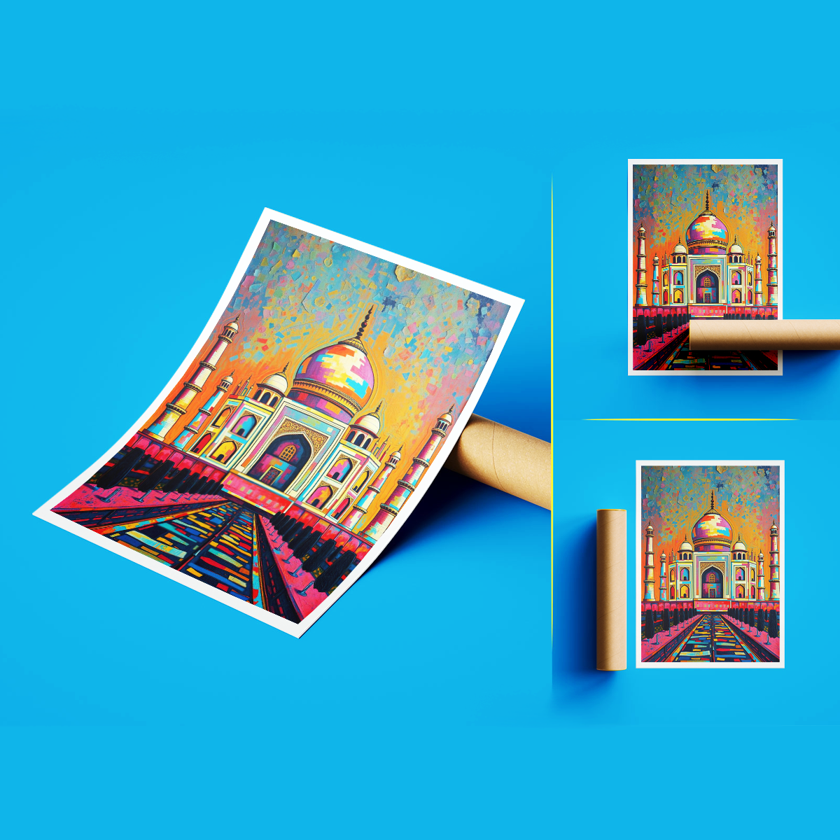 Taj Mahal Patch Style - Agra - India - Travel Wall Art Print Poster - Art Print - Travel Art Poster