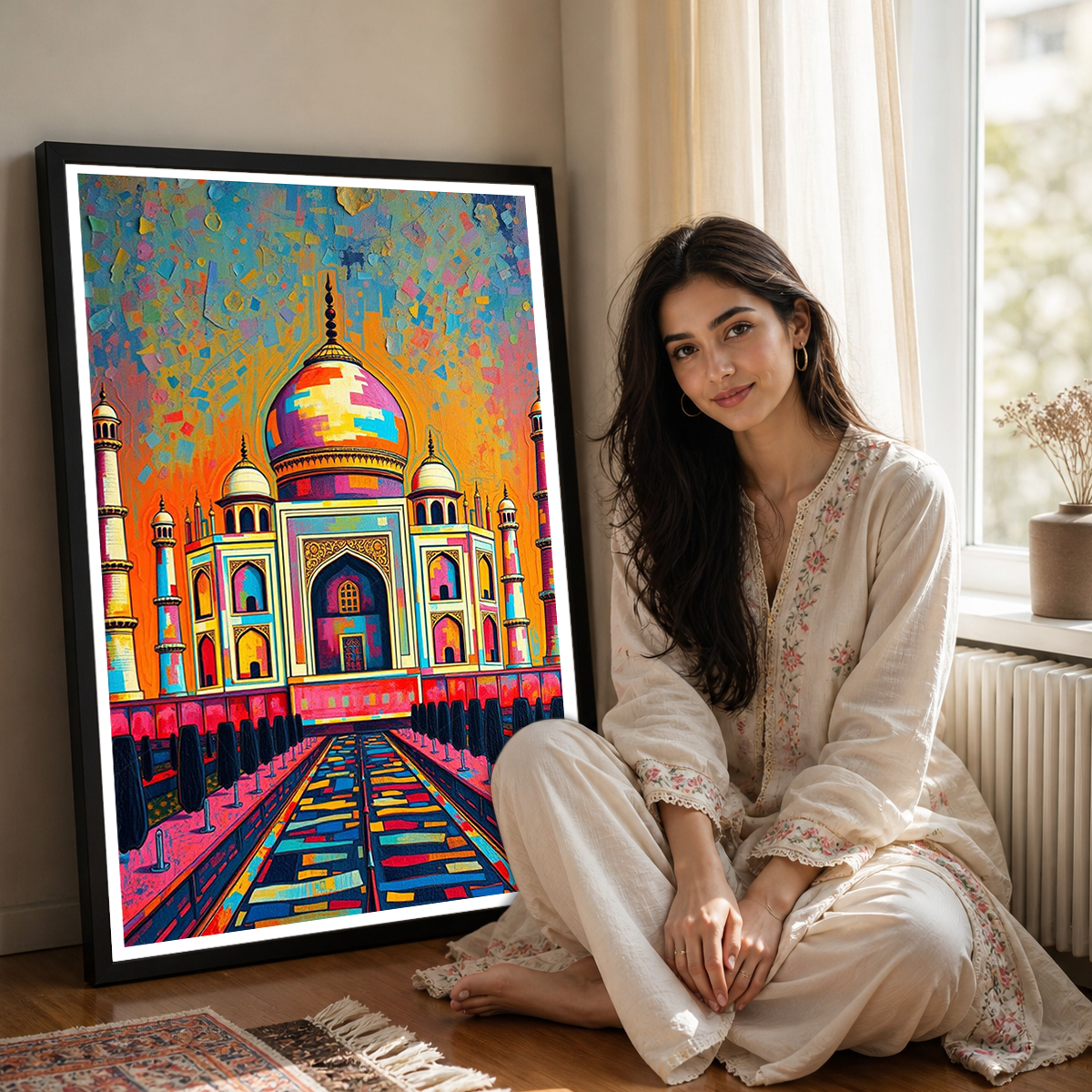 Taj Mahal Patch Style - Agra - India - Travel Wall Art Print Poster - Art Print - Travel Art Poster