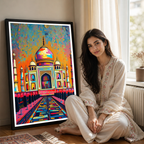 Taj Mahal Patch Style - Agra - India - Travel Wall Art Print Poster - Art Print - Travel Art Poster