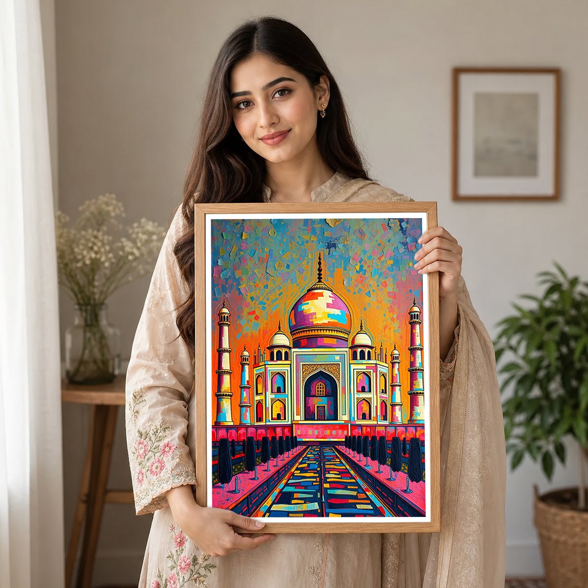 Taj Mahal Patch Style - Agra - India - Travel Wall Art Print Poster - Art Print - Travel Art Poster