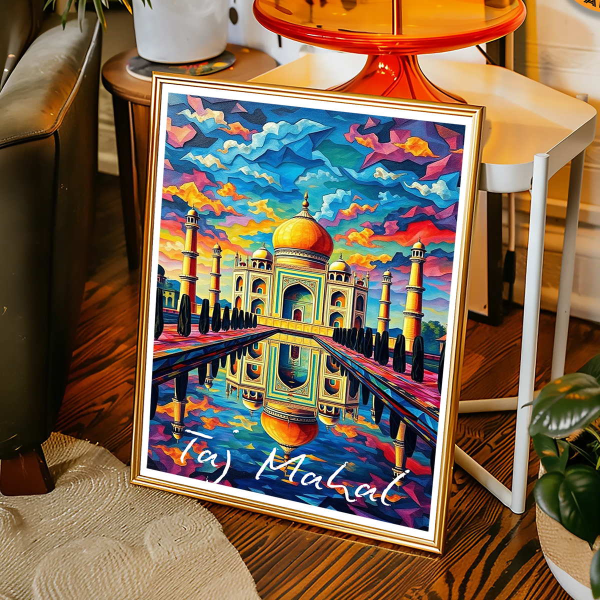 Taj Mahal Pop Art Style - Agra - India - Travel Wall Art Print Poster - Art Print - Travel Art Poster
