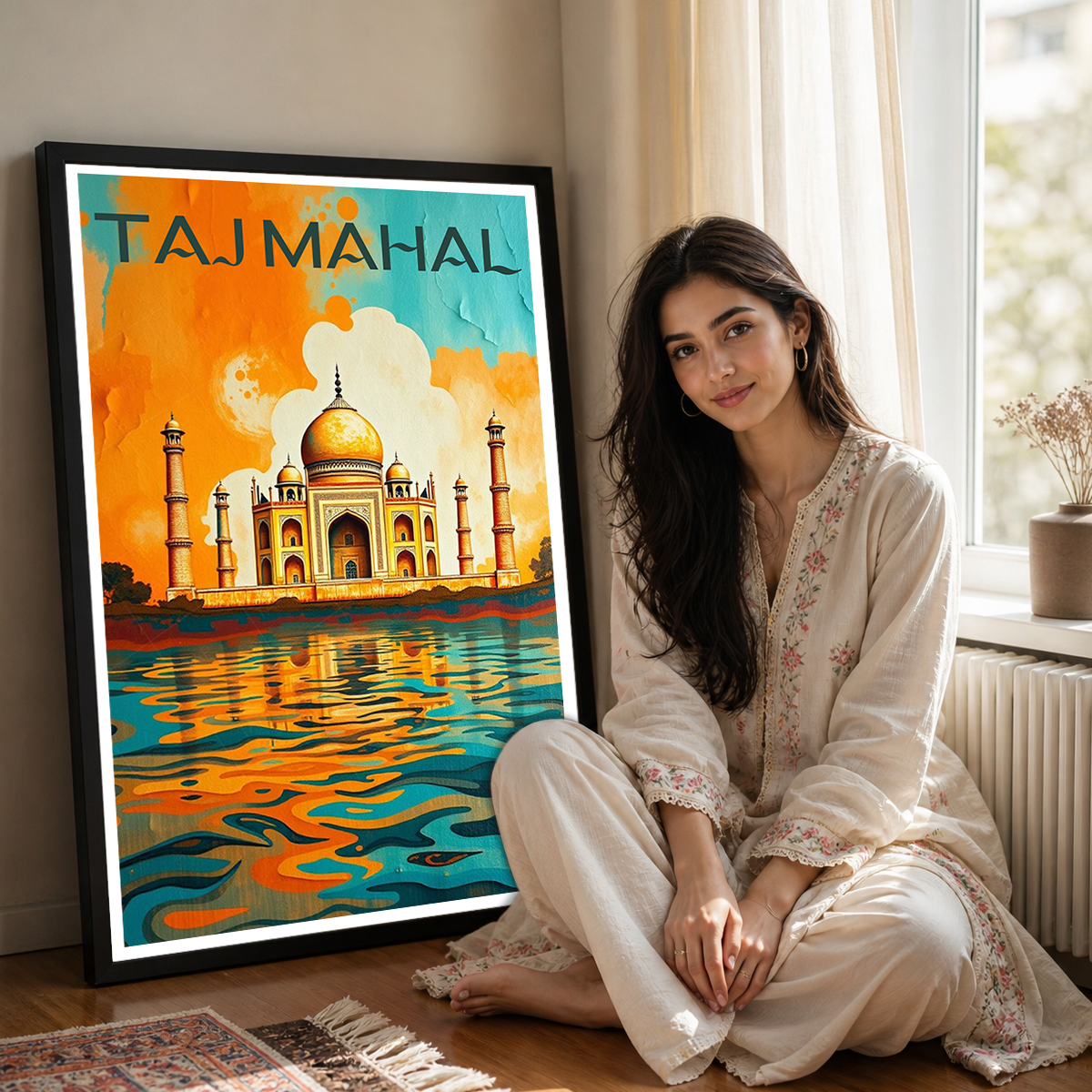 Taj Mahal Wavy Style - Agra - India - Travel Wall Art Print Poster - Art Print - Travel Art Poster