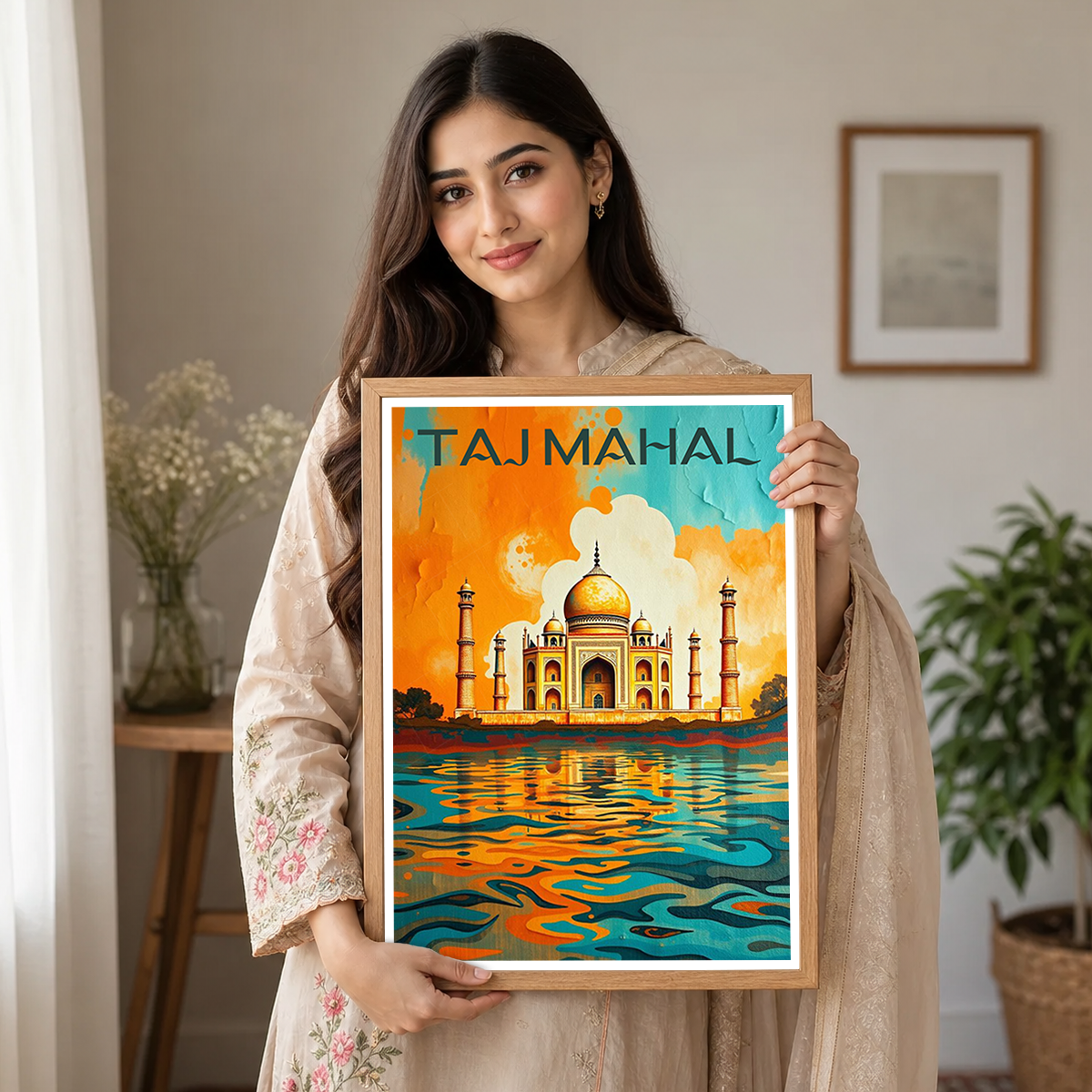 Taj Mahal Wavy Style - Agra - India - Travel Wall Art Print Poster - Art Print - Travel Art Poster