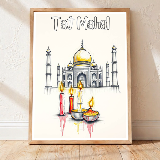 Taj Mahal with Candles - Agra - India - Travel Wall Art Print Poster - Art Print - Travel Art Poster