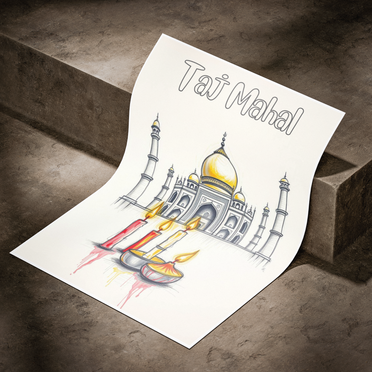 Taj Mahal with Candles - Agra - India - Travel Wall Art Print Poster - Art Print - Travel Art Poster