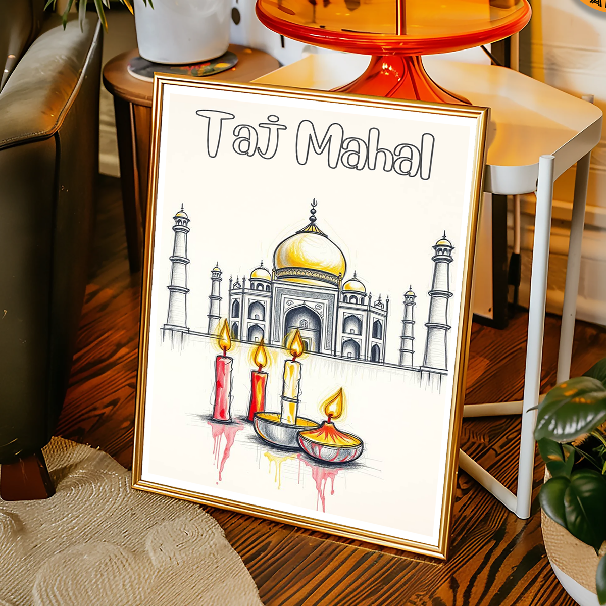 Taj Mahal with Candles - Agra - India - Travel Wall Art Print Poster - Art Print - Travel Art Poster