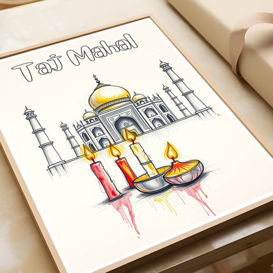 Taj Mahal with Candles - Agra - India - Travel Wall Art Print Poster - Art Print - Travel Art Poster