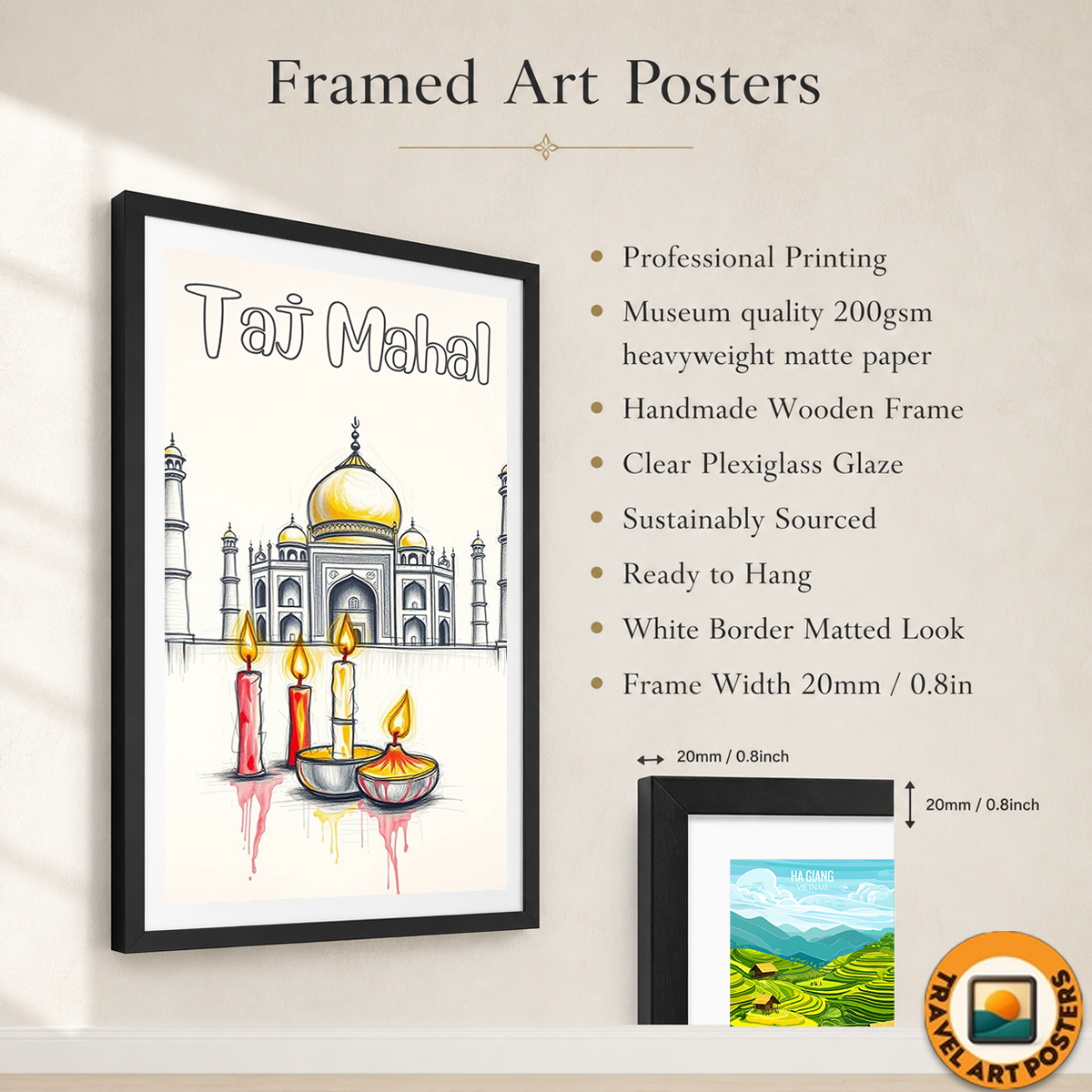 Taj Mahal with Candles - Agra - India - Travel Wall Art Print Poster - Art Print - Travel Art Poster
