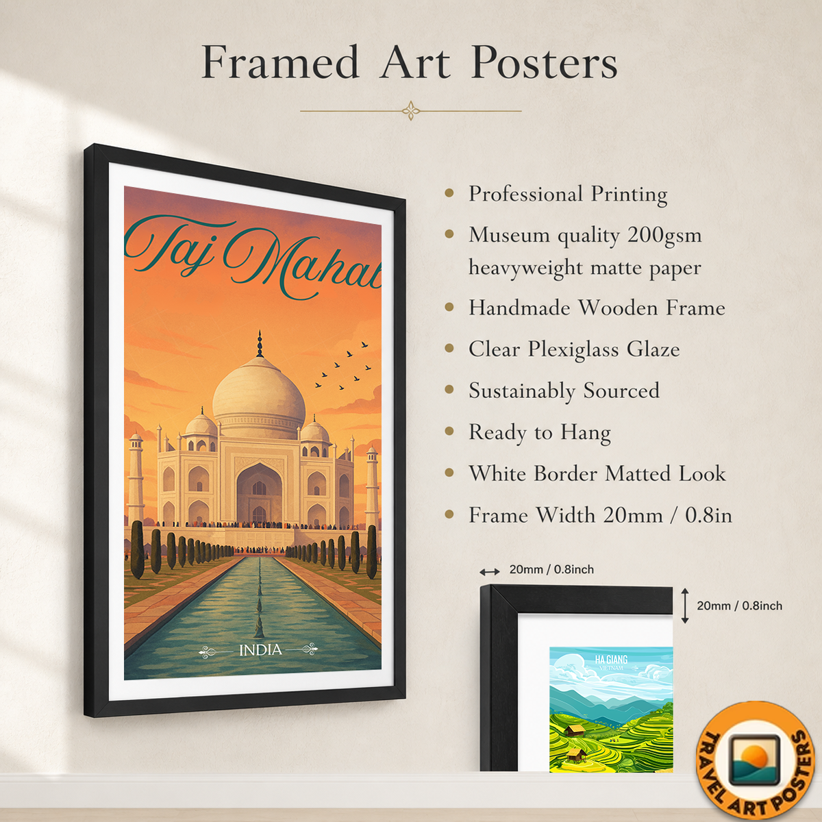 Taj Mahal Love Monument - Agra - Travel Wall Art Print Poster - Art Print - Travel Art Poster