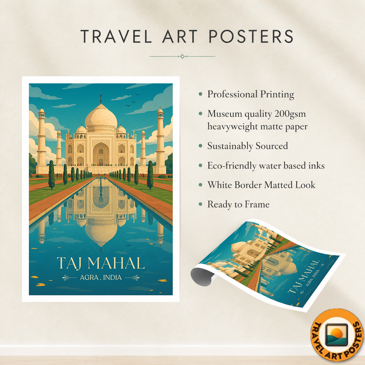 White Palace Taj Mahal - Agra - Travel Wall Art Print Poster - Art Print - Travel Art Poster