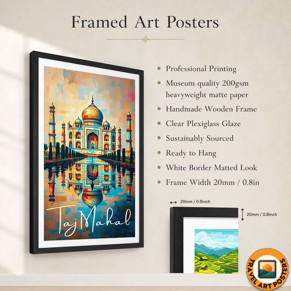 Beautiful Taj Mahal - Agra - India - Travel Wall Art Print Poster - Art Print - Travel Art Poster