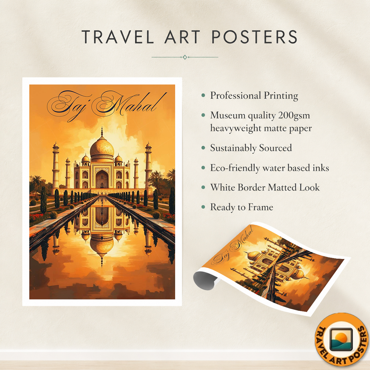 Love of Taj Mahal - Agra - India - Travel Wall Art Print Poster - Art Print - Travel Art Poster