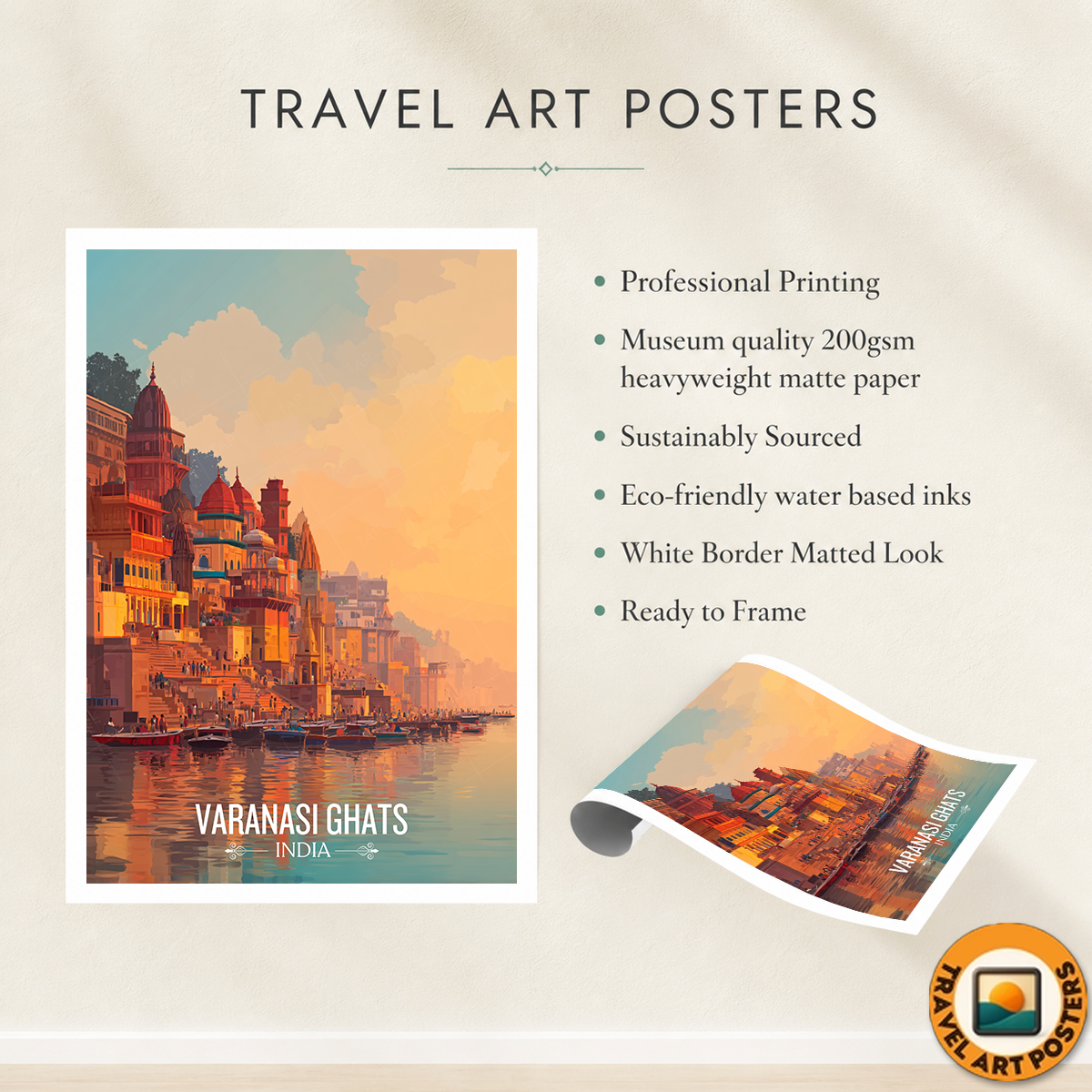 Varanasi Ghats - Uttar Paradesh - India - Travel Wall Art Print Poster - Art Print - Travel Art Poster