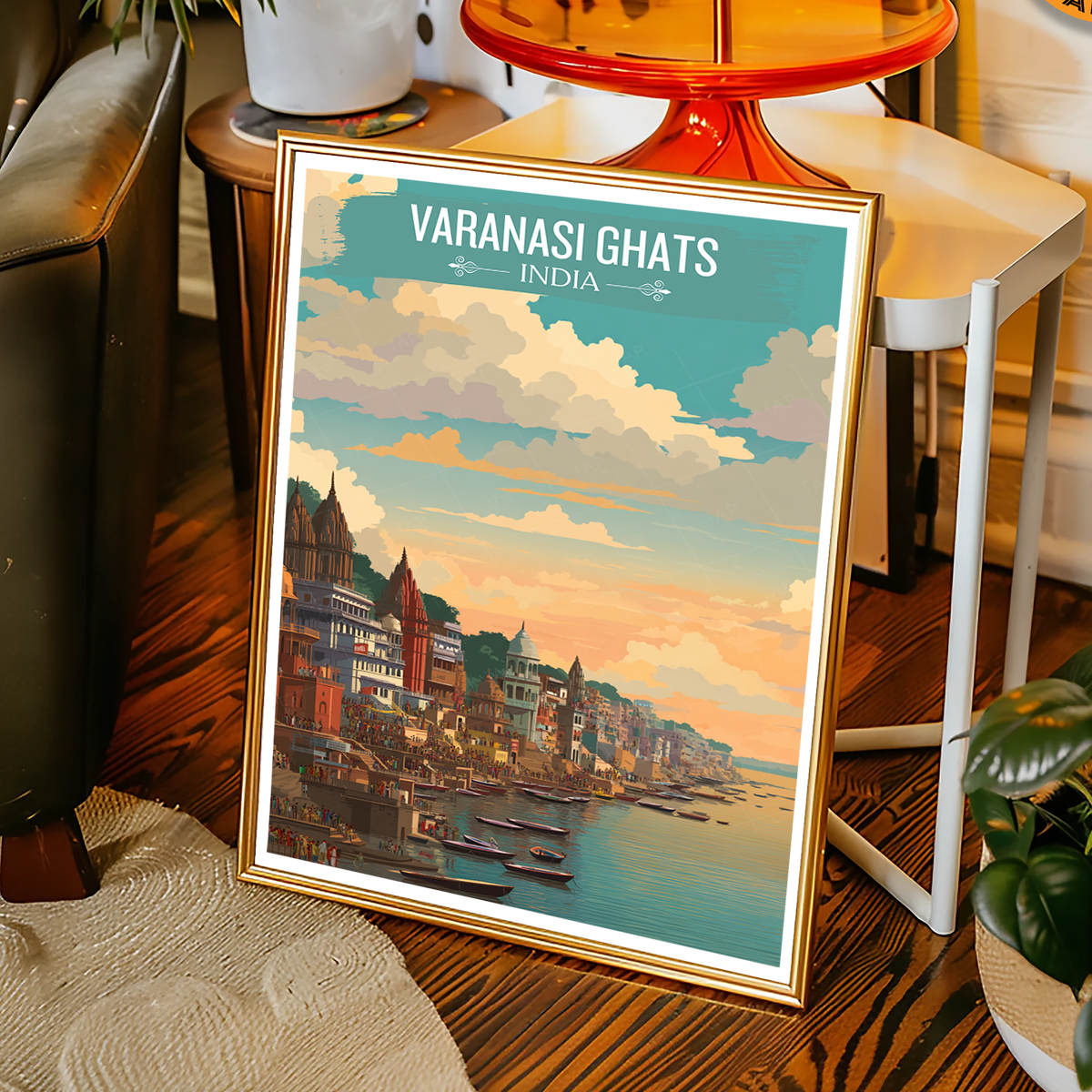 Vibrant Varanasi Ghats - Uttar Paradesh - India - Travel Wall Art Print Poster - Art Print - Travel Art Poster