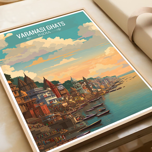Vibrant Varanasi Ghats - Uttar Paradesh - India - Travel Wall Art Print Poster - Art Print - Travel Art Poster