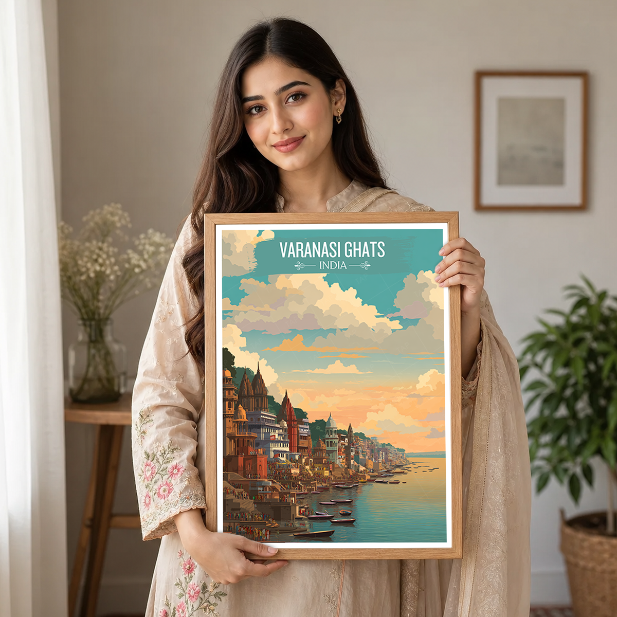 Vibrant Varanasi Ghats - Uttar Paradesh - India - Travel Wall Art Print Poster - Art Print - Travel Art Poster