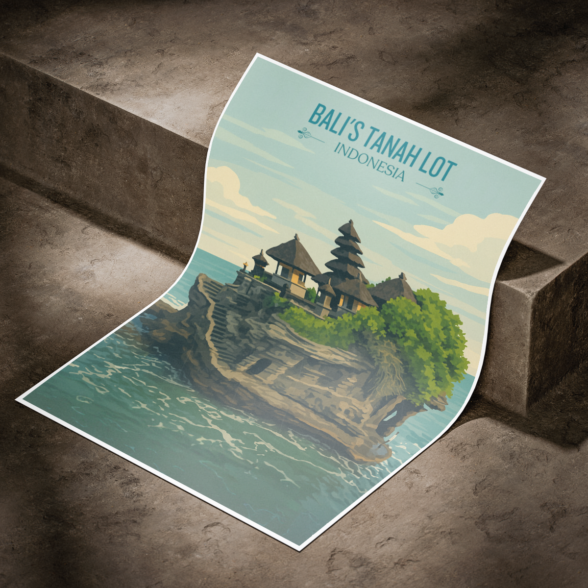 Bali's Tanah Lot - Indonesia - Travel Art Wall Deco Poster - Art Print - Travel Art Poster