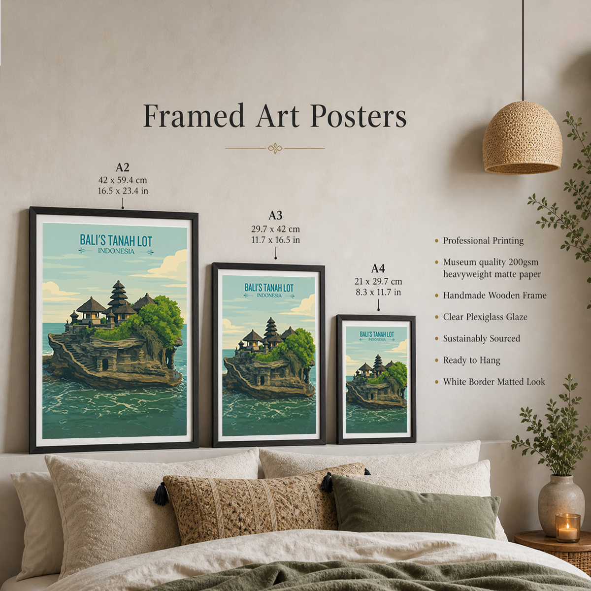 Bali's Tanah Lot - Indonesia - Travel Art Wall Deco Poster - Art Print - Travel Art Poster