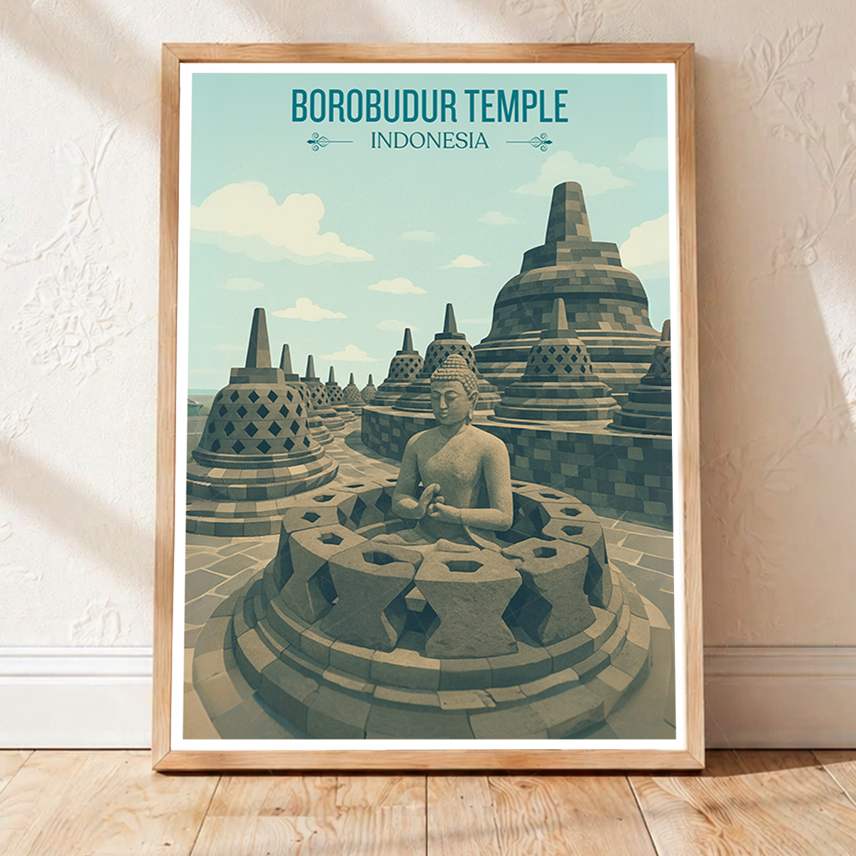 Borobudur Temple - Indonesia - Travel Art Wall Deco Poster - Art Print - Travel Art Poster