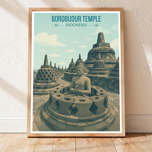 Borobudur Temple - Indonesia - Travel Art Wall Deco Poster - Art Print - Travel Art Poster