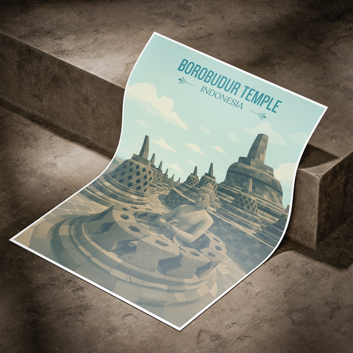 Borobudur Temple - Indonesia - Travel Art Wall Deco Poster - Art Print - Travel Art Poster