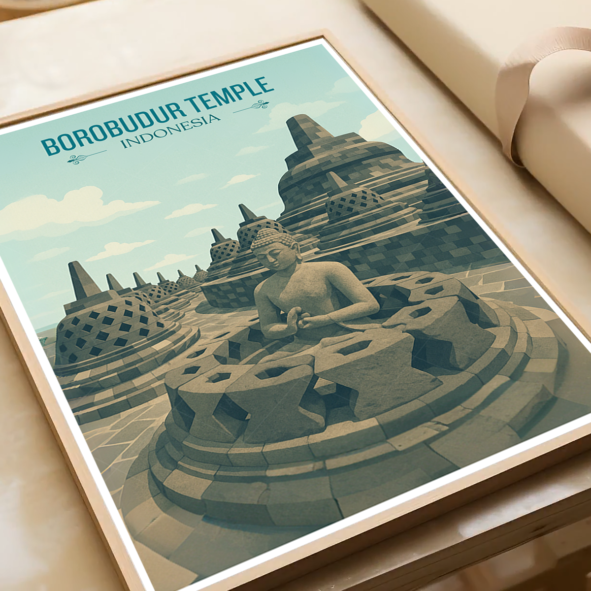 Borobudur Temple - Indonesia - Travel Art Wall Deco Poster - Art Print - Travel Art Poster